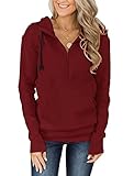 Fallorchid Womens Long Sleeve Tops Quarter zip Pullover Hoodies Casual Sweatshirts with Pocket, Wine Red, XX-Large