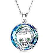 Sterling Silver Crystal Necklaces for Women, Crystal Circle Necklaces Cute S925 Sterling Silver P...