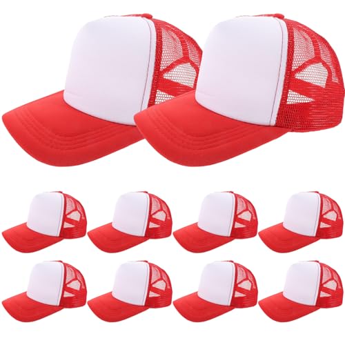 Gorras de malla transpirables rojas contra el calor para sublimación DIY pack de 10 HEMOTON