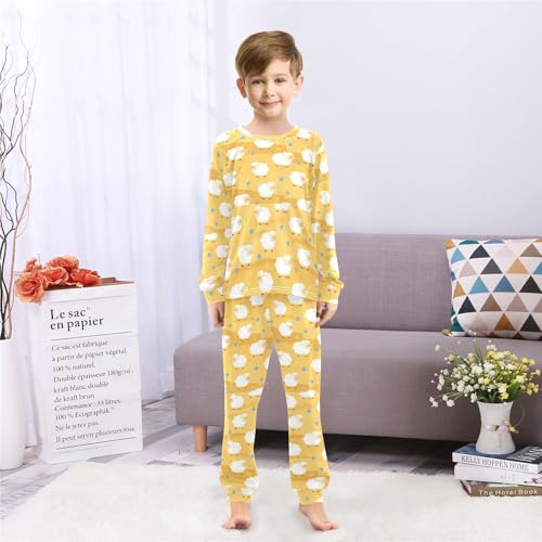 Little Sheep Yellow Soft Pajama Set for All Seasons,Breathable Pjs Long Sleeve Sleepwear,Comfy Loungewear 2 Piece Underwear Set 5T4