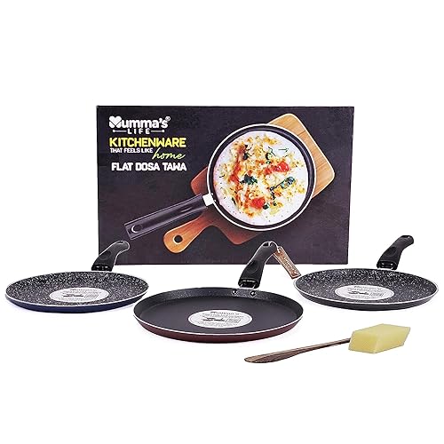 Image of Mumma's LIFE Non Stick Dosa Tawa with Sturdy Riveted and Bakelite Handle (Induction and Gas Stove Friendly), Non Toxic and PFOA Free, 24 Months Warranty (28, Red)
