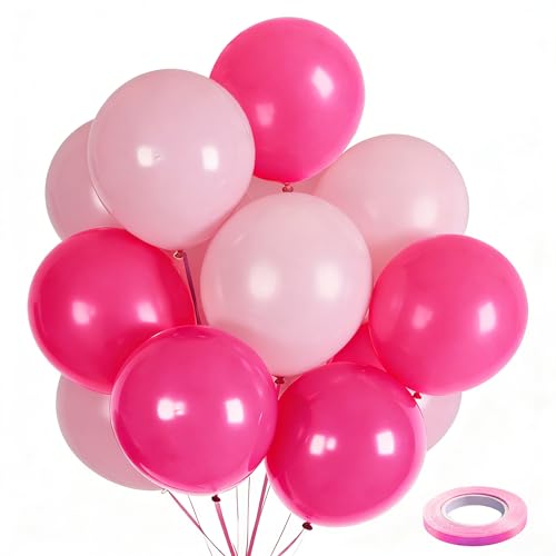 Image of 100pcs Light and Hot Pink Balloons 12 Inch w /Ribbon for Party Decorations | GBSAWER Pink Balloons for Women Girls Birthday Bachelorette Anniversary Wedding Bridal Valentines Day Graduation Party