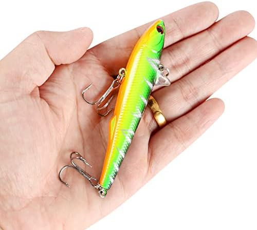10Pcs 9.5cm 25.8g Diving Pencil Baits Trout Perch Bass Fishing Lures Freshwater Saltwater VIB Baits Bionic Swimbaits with Treble Hook Fishing Gifts for Men