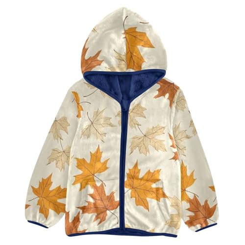 Yellow and Orange Maple Leaves Girls Fleece Jacket Girls Fall Jacket Girls Zip Up Hoodie Girls Sherpa Jacket 2-10T