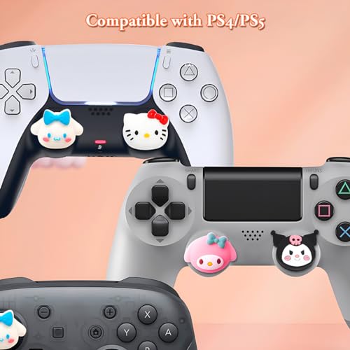 Image of PERFECTSIGHT Cute Thumb Grip Caps for PS5 PS4 Xbox Series X /S Xbox One Switch PRO Controller Steam Deck 4PCS Soft Rubber 3D Thumbsticks Button Joystick Cover Set, Rabbit+Kitty+Dog