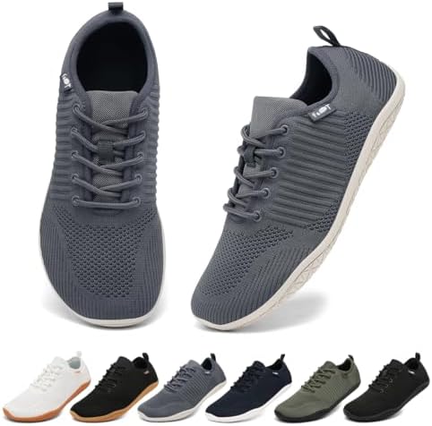 Geweo Barfußschuhe Herren Damen Breiter Zehenbox Zero Drop Sneaker Gr.37-47 | Atmungsaktives Obermaterial Leichte Flexible Sohle Rutschfester Grip für Laufen Fitness Wandern Freize