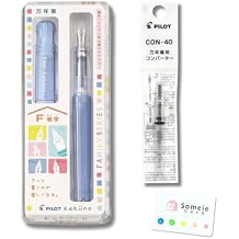 Fountain Pen Set CON-40 Converter & Kakuno Fine Nib with Black Ink Cartridge & Sticky Notes Refillable Ink System, For Beginners, Calligraphy Blue FKA-1SR-KPL-F