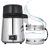 FoundGo 4L蒸留水器　純水蒸留器　デジタル温度表示　1.2L/1時間　750W　304ステンレス製　家庭/ラボ/研究/歯科/旅行/美容用 芳香性植物/クリニック/アルコール/ヒドロゾル作り　水蒸留器+耐熱ガラス容器+日本語説明書付き (110V, 銀, デジタル温度表示）