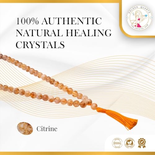Image of Citrine Mala Natural Crystal Gemstone 8mm 108 Beads Jap Mala for Meditation, Pooja, Chanting, Wearing (8mm, Citrine)