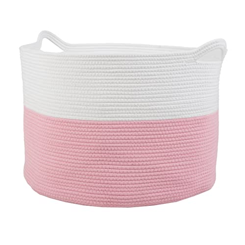Extra-Large Basket - Cotton Rope Basket with Handles for Laundry, Blanket, Pillow, and Toy Storage - Baskets for Organizing by Home-Complete (Pink)