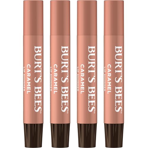 Burt's Bees Shimmer Lip Tint Set for Valentine's Day Gifts, Tinted Lip Balm Stick, Moisturizing for All Day Hydration with Natural Origin Glowy Pigmented Finish & Buildable Color, Caramel (4-Pack)