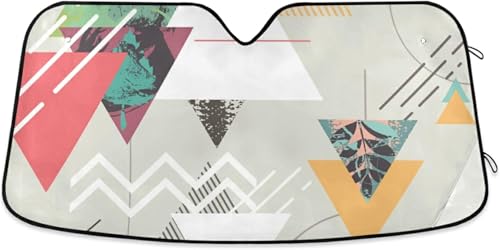 車用遮光サンシェード 断熱 折り畳み式 車ひよけ フロントサンシェード 北欧 幾何図 くるま用 おしゃれ 人気 自動車 140CM*70CM 吸盤付 紫外線対策 UVカット