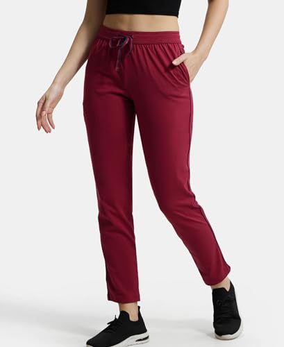 Image of Jockey 1305 Women's Super Combed Cotton Rich Relaxed Fit Mid Rise Trackpants with Contrast Side Piping and Pockets
