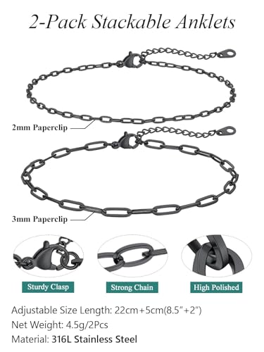 Image of FaithHeart Waterproof Ankle Bracelets for Women, 1 /2 /3Pcs Non Tarnish Stainless Steel Layered Anklet Set Paperclip Figaro Cuban Link Chain Dainty Summer Beach Jewelry Gift Adjustable Size