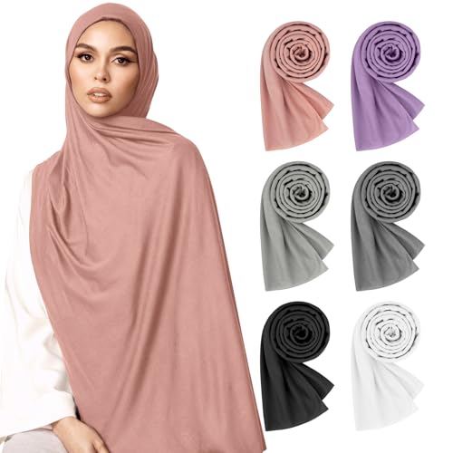 Hijab Scarves for Women 6 Pack,Jersey Hijab for Women Soft Long Scarf Shawl Lightweight Muslim hijab scarf for women