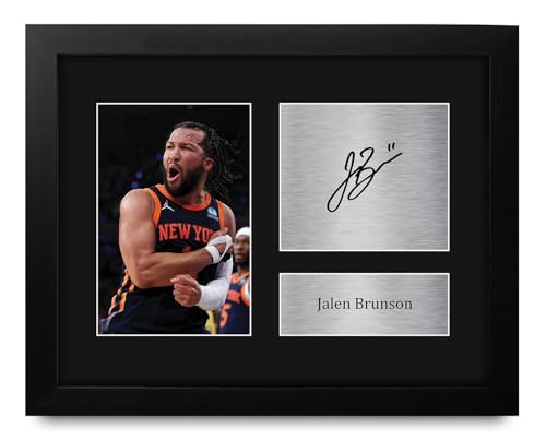 HWC Trading Jalen Brunson New York Knicks Gifts Printed Signed Autograph Picture for Basketball Memorabilia Fans - US Letter Framed
