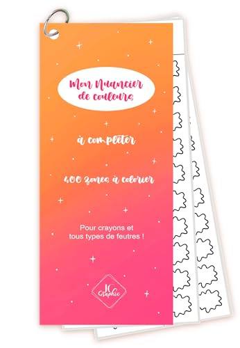 JC GRAPHIC Nuancier à Colorier Recto/Verso - Avec ou sans trou de 3mm - Crayons et tous types de feutres - 400 zones à colorier (Sans trous pré-percés, Orange/rose)