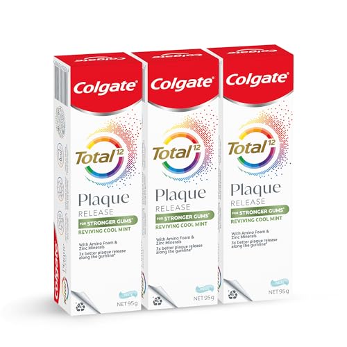 Colgate Total Plaque Release Toothpaste, 95g, Reviving Cool Mint, For Stronger Gums (Pack of 3)