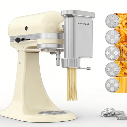Gourmet Pasta Press Attachment for KitchenAid Stand Mixer – Premium Metal Pasta Maker Attachment with 5 Interchangeable Pasta Plates for Spaghetti, Bucatini, Fusilli, Large & Small Macaroni
