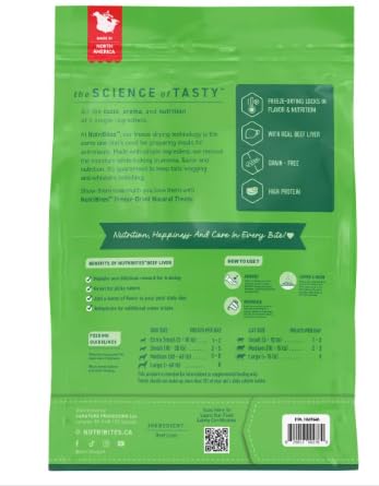 Nutri Bites Snack per cani con fegato di manzo liofilizzato, confezione da 2 (765,4 g) | Fegato di manzo vero monoingrediente | Prelibatezze ad alto contenuto proteico e senza cereali per cani e gatti