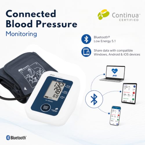 Image of A&D UA-656BLE Bluetooth Digital Blood Pressure Monitor | Automatic BP Machine with Irregular Heartbeat Detection | 200 Memory | Wide Range Cuff (22-42 cm) | iOS /Android Compatible