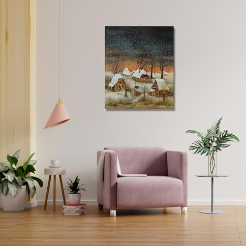 Tableau Paysage d'hiver 2 art primitivisme Ivan Generalic toile décoration salon