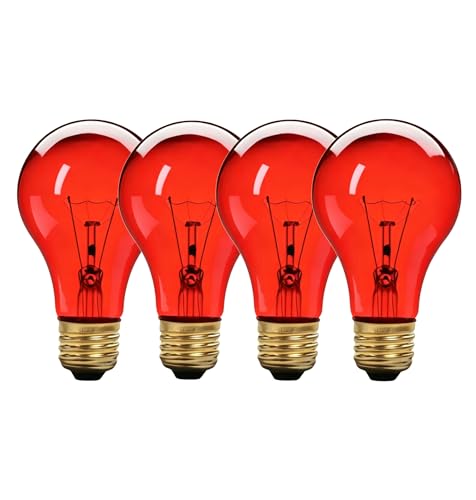 Red 75W Incandescent Light Bulbs E26 A19 Vintage Clear Glass (4 pack)
