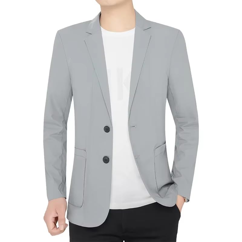 Men's Summer Gray Lightweight Wrinkle-Resistant Quick-Dry Suit Jacket Blazer for Men-Blue013