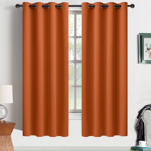 Yakamok Room Darkening Orange Blackout Curtains Thermal Insulated Grommet Curtain Panels for Bedroom, 52W x 63L, Burnt Orange, 2 Panels
