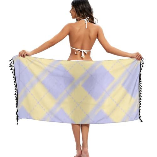Falda de traje de baño a cuadros amarillo morado pastel tejido ligero de mujer 3