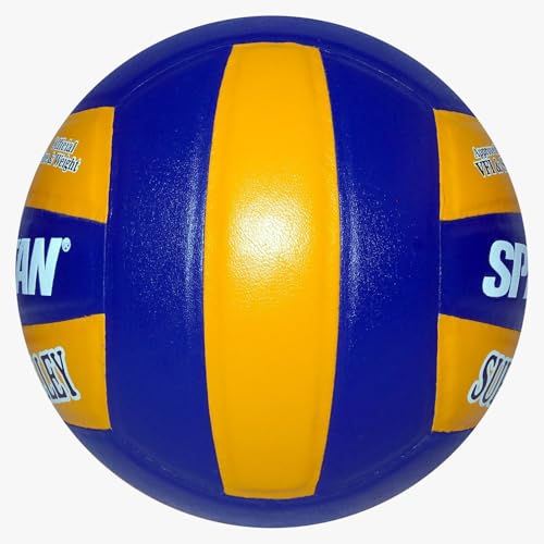 Image of Original Spartan Super Volley Volleyball, Leather-Pasted Rubber Moulded, Blue and Yellow, Size 4, 18-Panel, Waterproof, Lightweight Sold by Spartan Sports Corporation
