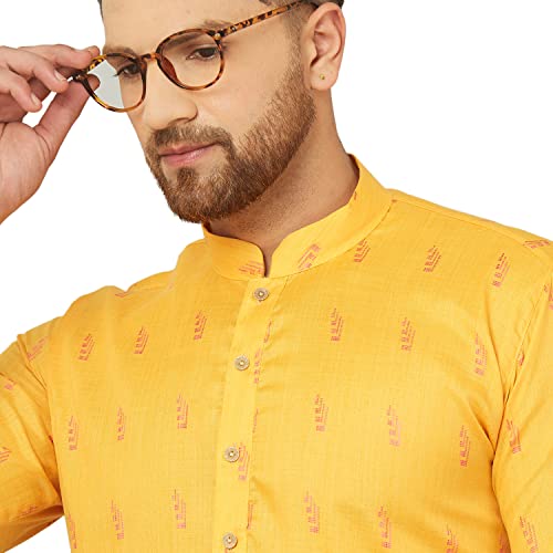 Image of Traditional Cotton Self Design Kurta Pajama Set For Men