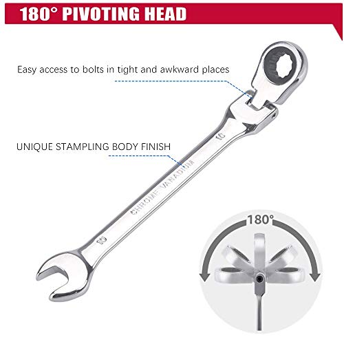 Image of FLZOSPER 10mm Metric Flex-Head Gear Wrench,Box End Head 72-Tooth Ratcheting Combination Wrench Spanner