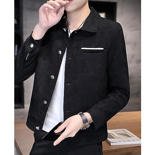 Men's Faux Suede Leather Jacket Casual Comfortable Suede Jacket Male Button Lapel Soft Lightweight Suede Jacket4