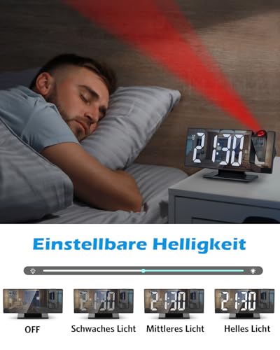 Criacr Projektionswecker, Digitaler Wecker mit Projektion 180 °, LED Spiegel-Wecker mit Große Display, Temperaturanzeige, Wecker Digital mit Snooze, Datum, 3 Helligkeit, für Schlafzimmer Büro