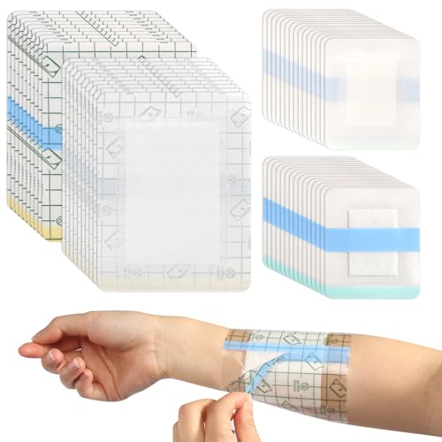 Duschpflaster Wasserfest 50 Stück Wasserdicht Transparent Bandage Starker Halt(6x7cm 10x13cm) Wasserdichte Pflaster mit Saugfähigem Baumwollkissen für Sport Schwimmen und Baden