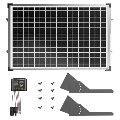 ZUMI Gate Opener Solar Panel, 30W Solar Panel for Automatic Gate Opener, IP67 Door Opener Solar Panel Kit with Tempered Glass Tubular Mounting Bracket, Solar Power System with Monocrystalline Panel Cover
