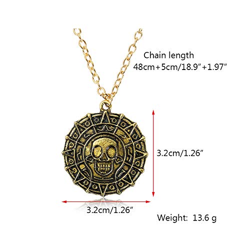 Mystart Pack of 3 Pirates of The Caribbean Necklace Aztec Skull Coin Medallion Necklace2