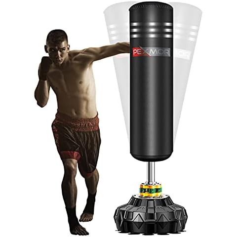 PEXMOR Freestanding Punching Bag Heavy Solid Boxing Bag with Suction Cup Armor Base & Noise Vibration Absorption Device for Adult Youth - Men Stand Kickboxing Bags Kick Punch Bag | Black Cover