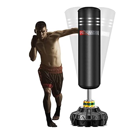 PEXMOR Freestanding Punching Bag Heavy Solid Boxing Bag with Suction Cup Armor Base & Noise Vibration Absorption Device for Adult Youth - Men Stand Kickboxing Bags Kick Punch Bag | Black
