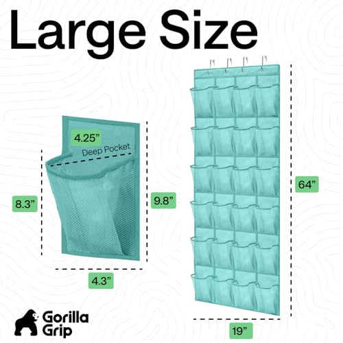 Image of Gorilla Grip Over The Door Mesh Pocket Shoe Organizer, 24 Large Breathable Durable Pockets, Hooks for Hanging on Closet Door, Storage Rack, Organizers for Shoes, Sneakers, Accessories, Turquoise