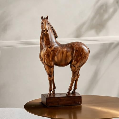 Figurine Cheval sur Socle Noir - Statue Décorative Compacte de Salon - 8