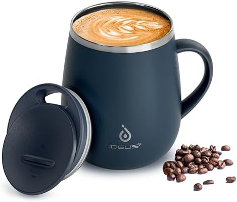 Ideus 16 oz Insulated Coffee Mug with Lid and Handle (Navy Blue 2...