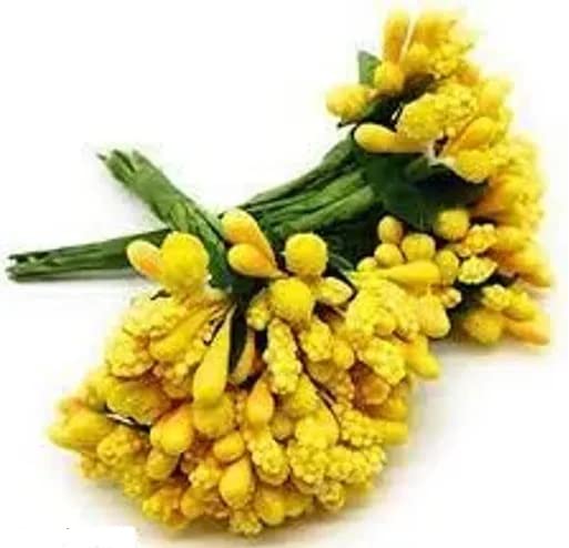 Image of Prokart Premium Pollen Flowers for Hair Accessories, Tiara Making, Jewelry Making and Dress Decoration | 12 Bunch of 12 Pollens Each | (Pack of 144 Pcs) (Yellow)