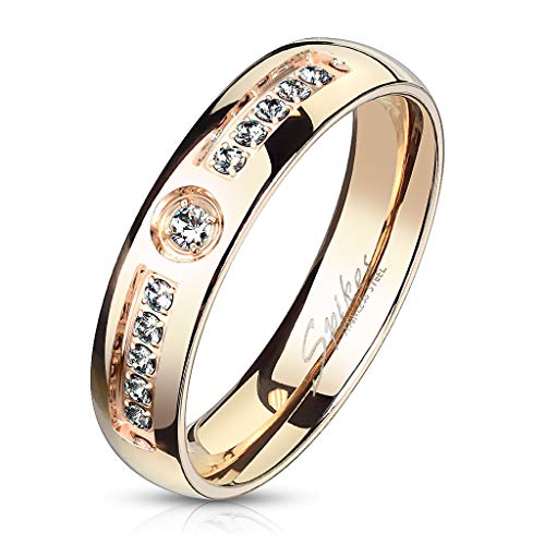 Bungsa Ring für Damen mit 11 Kristallen aus 316L Edelstahl 5 mm (62 (19.7))