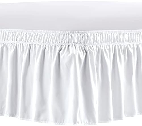 FreshCulture Wrap Around Ruffled Bed Skirt for Queen Beds, 15 Inch Tailored Drop, Adjustable Elastic Dust Ruffles Queen Size, Easy Fit Wrinkle & Fade Resistant, Soft Brushed Fabric, White