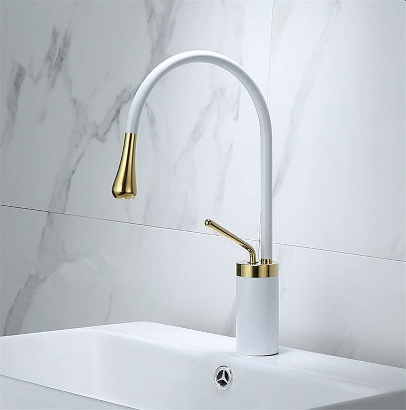 Robinet de bassin rotatif blanc et or pour laverie et vasque moderne