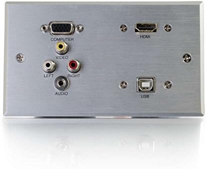 C2G RapidRun Double Gang Integrated VGA (HD15) with 3.5mm with Composite Video with Stereo Audio with HDMI with USB Wall Plate - Brushed Aluminium
