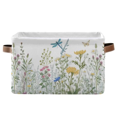 KEEPREAL Colorful Herbs And Flowers Storage Baskets,Decorative Collapsible Rectangular Canvas Fabric Storage Bin for Home