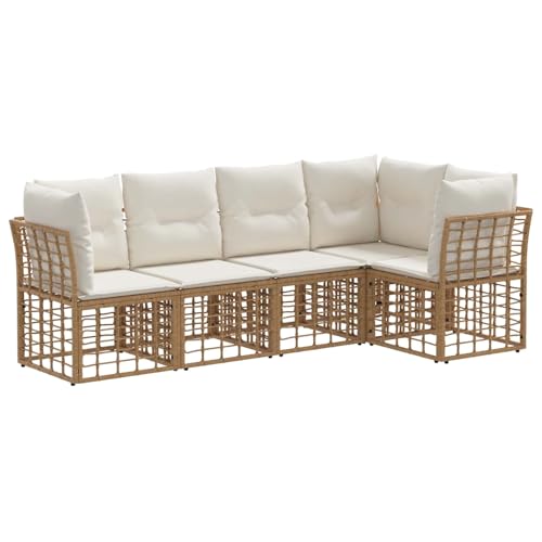 vidaXL Conjunto de sofás de Exterior Natural Poliéster, Juego de sofá Modular para Exteriores, Resistente al Clima, Rattan sintético, Muebles de jardín, Lounge para Patio